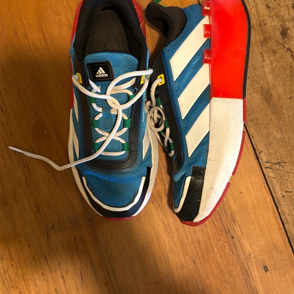 Adidas Boys Lego Blue and Red Sneakers with White Stripes